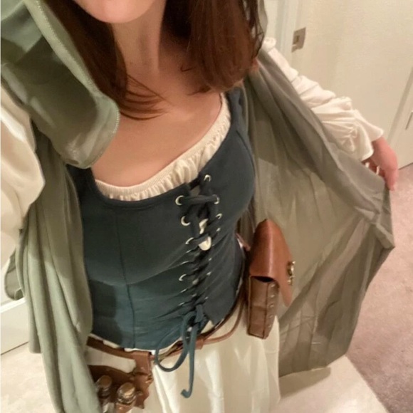 Elegant Green Lace-Up Corset Top New - Picture 6 of 9